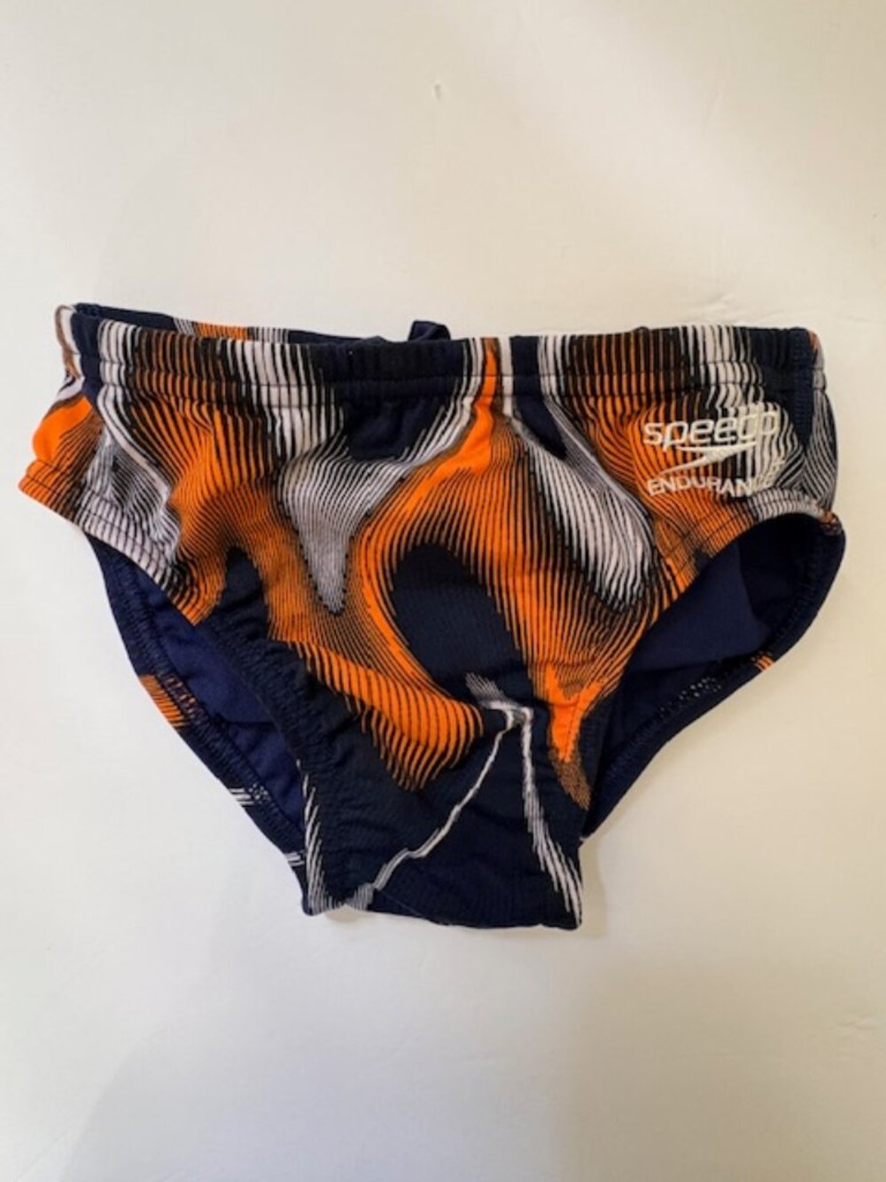 SPEEDO Purpose Brief YOUTH BOYS 24 Endurance+ Swimwear Team Navy Orange NEW